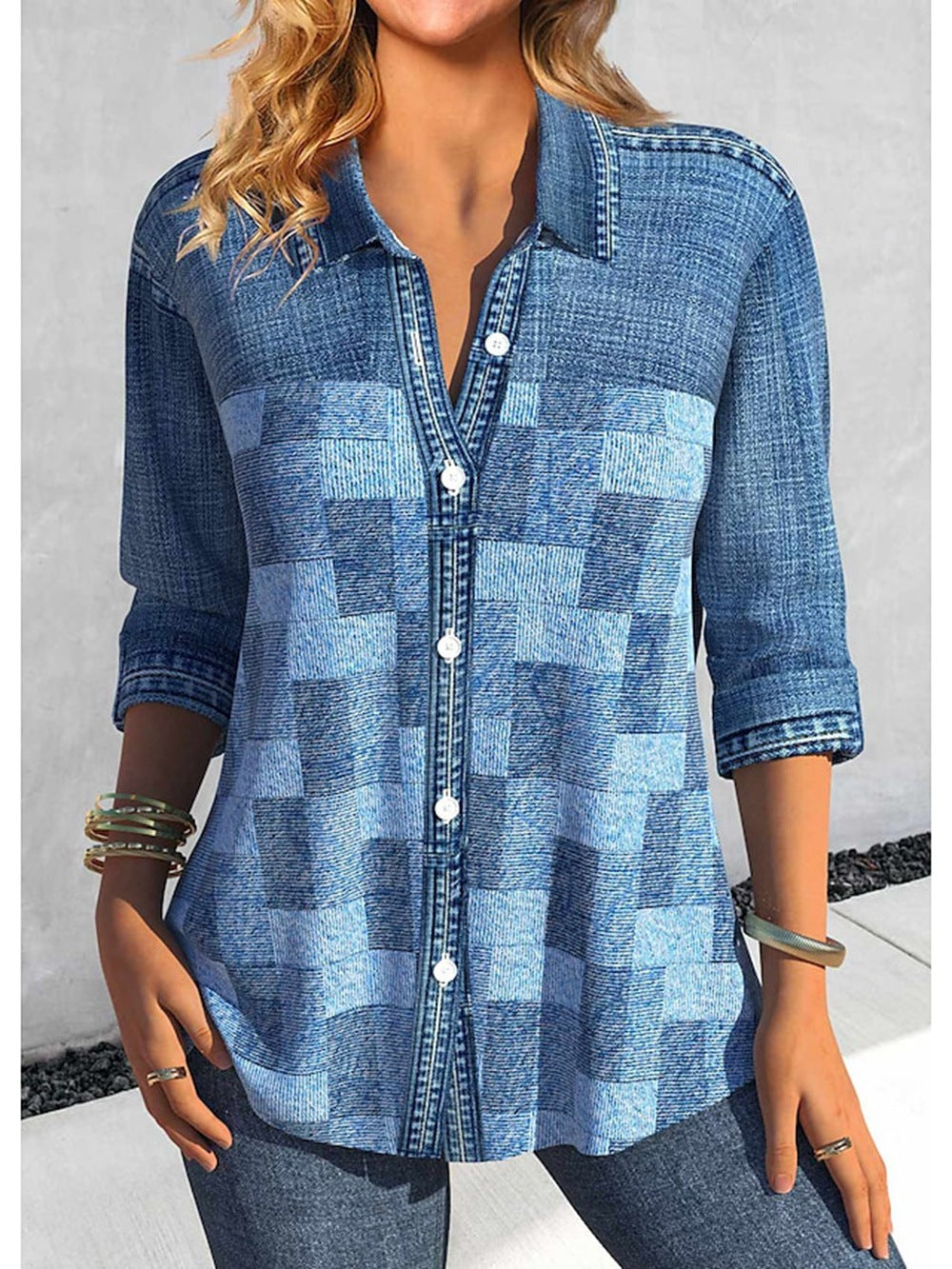 Geometric Print Button Down Top