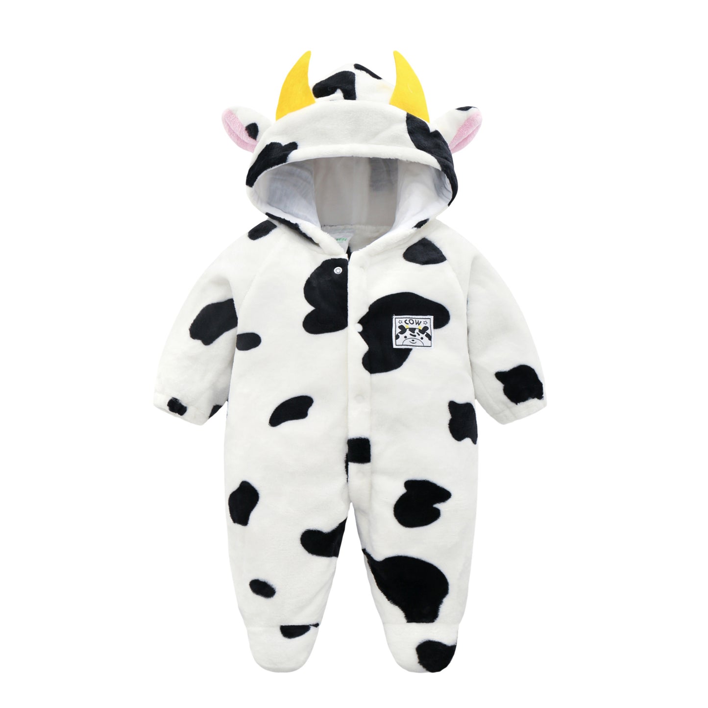 Baby Cow Hooded Crawling Clothes Flannel One Piece Clothes 0 1 Male And Female Baby Outerwear