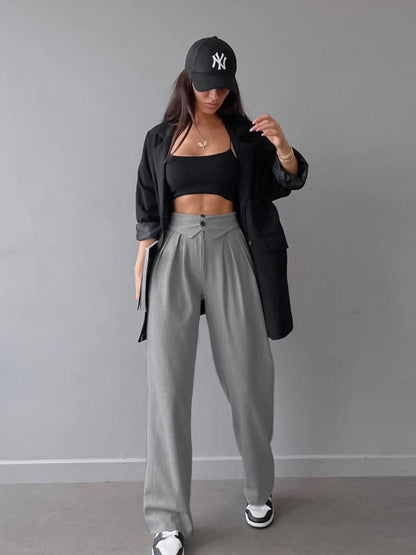 Folded Button Waist Pants