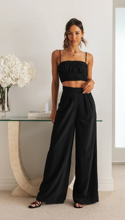 Ruffle Crop Top and Pants Set