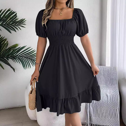 Elastic Waist Puff Sleeve Dress