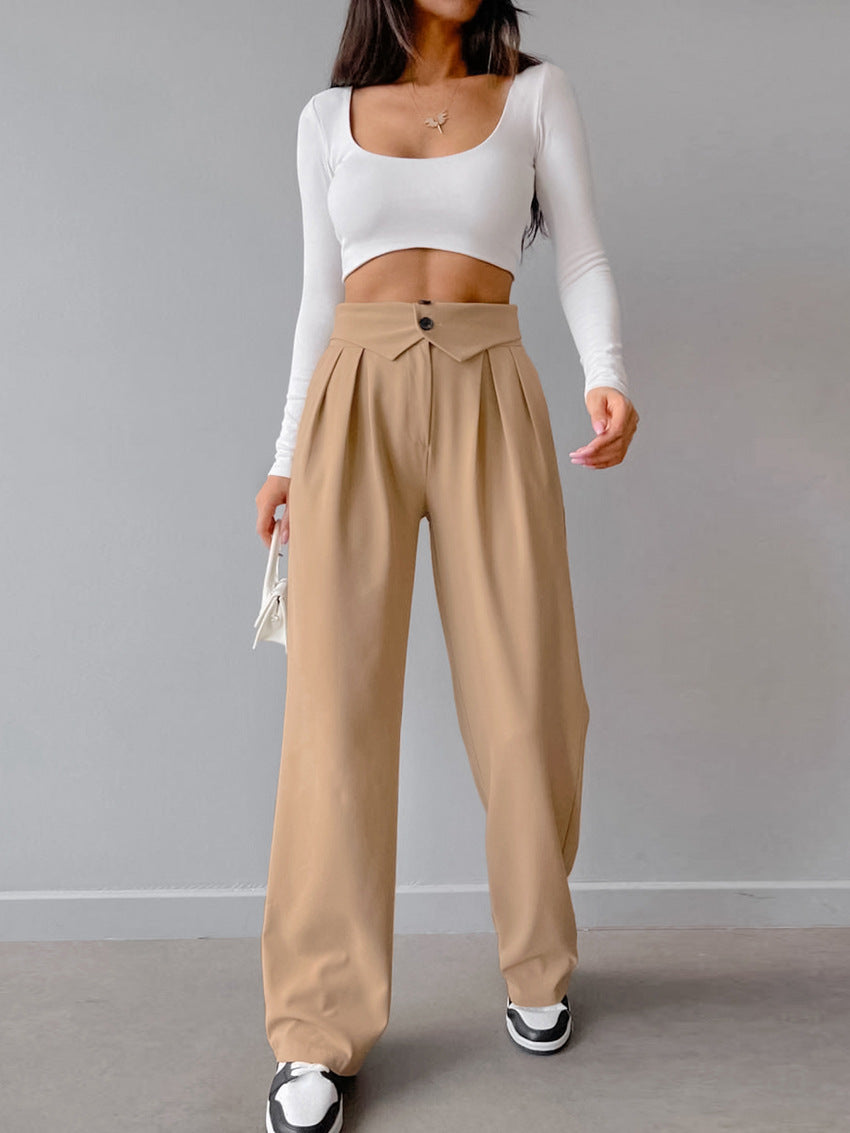 Folded Button Waist Pants