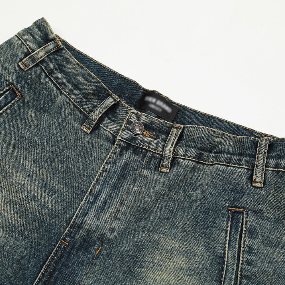 Washed Denim Straight-leg Trousers