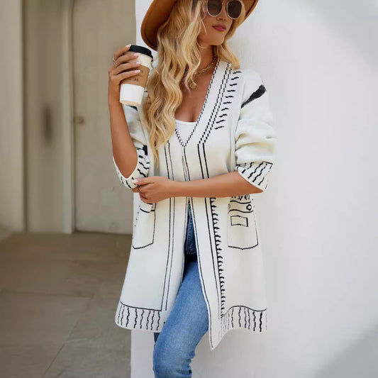 Long Sweater Coat Jacquard Lazy Knitting