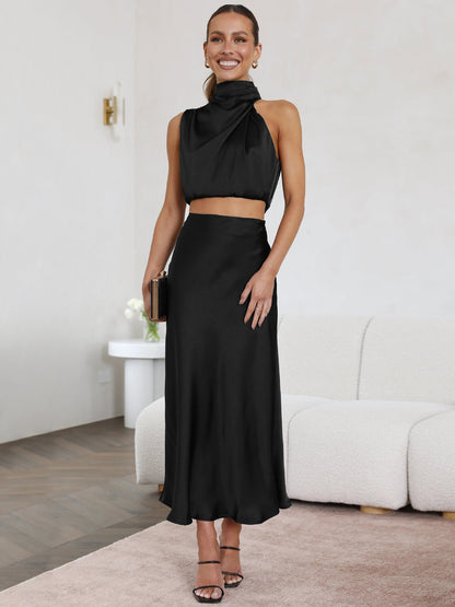 Satin Asymmetrical Top and Skirt Set