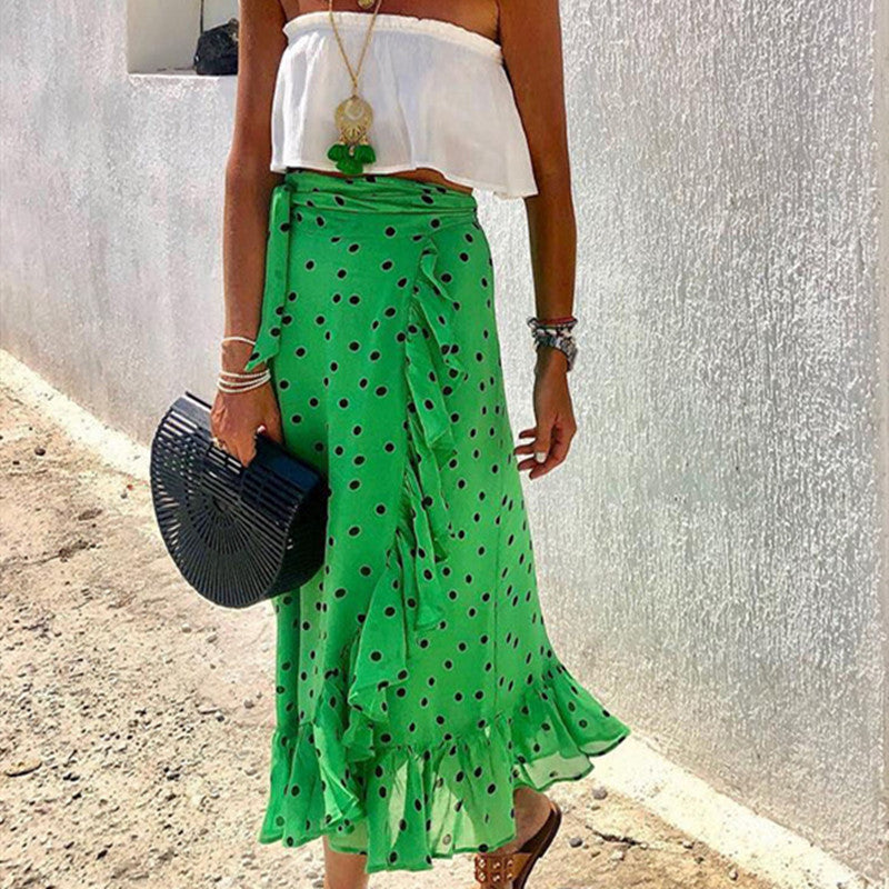 Polka Dot Ruffle Midi Skirt