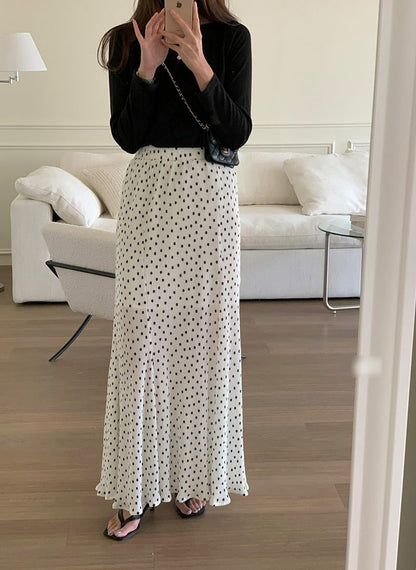 Polka Dot Pleated Maxi Skirt