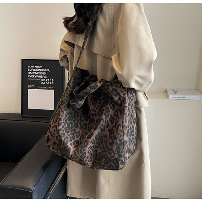 Canvas Commuter Idle Style Bag Leopard Print Women's Fashion Handbag