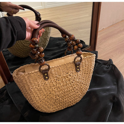 Plaited Women's Bag Beach Holiday Handbag Large Capacity Casual Semicircle