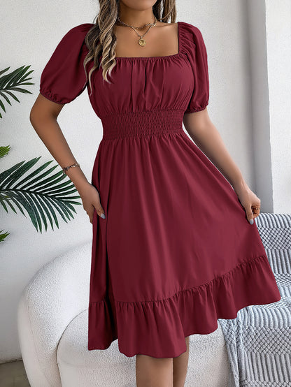 Elastic Waist Puff Sleeve Dress