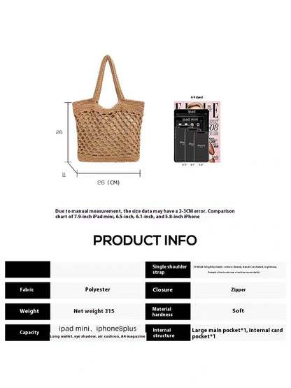 Fishnet Straw Bag Female Woven Tote