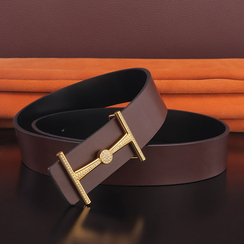 Men's Leather Smooth Buckle Simple Youth Belt