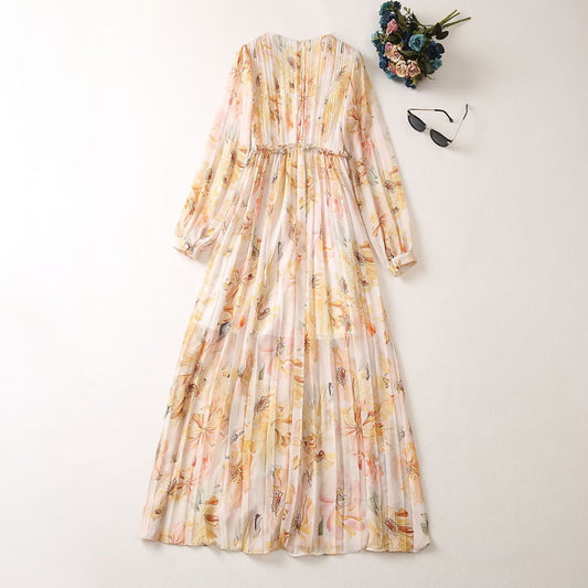 Floral Pleated Maxi Dress