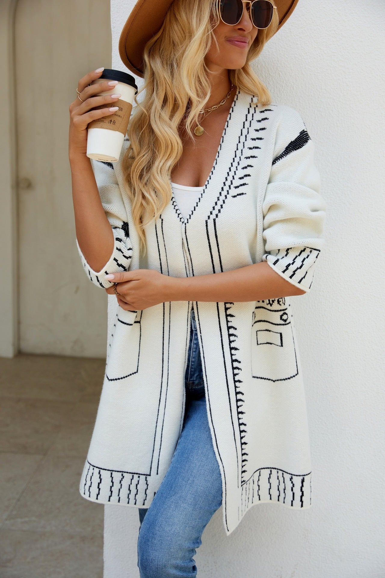 Long Sweater Coat Jacquard Lazy Knitting