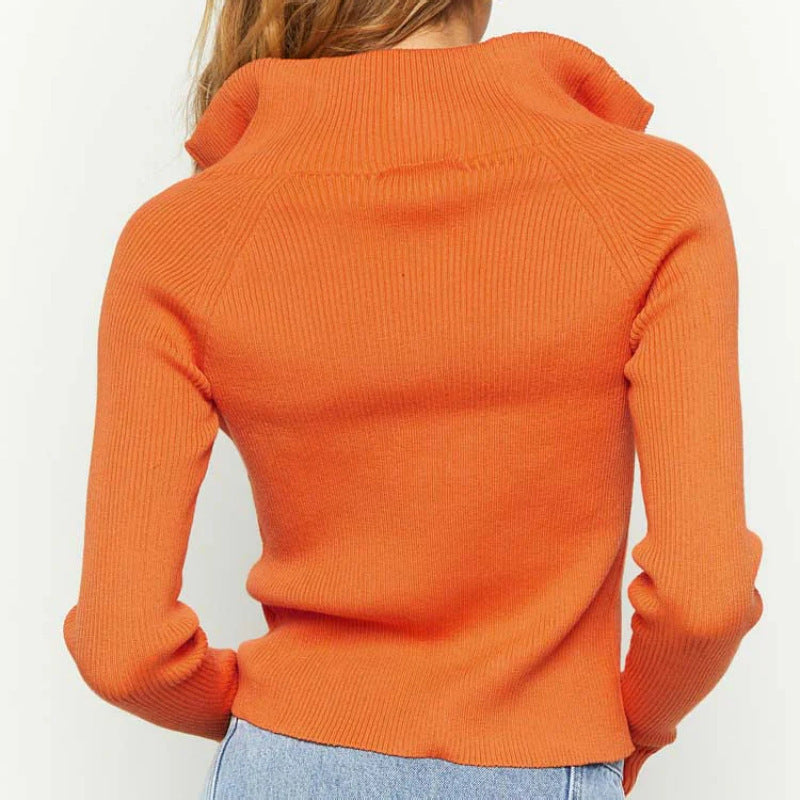 Women's Stand Collar Knitted Zipper Sweater