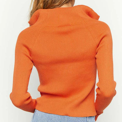 Women's Stand Collar Knitted Zipper Sweater