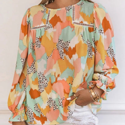 Abstract Print Long Sleeve Blouse