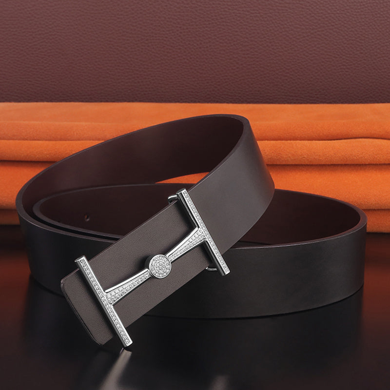 Men's Leather Smooth Buckle Simple Youth Belt