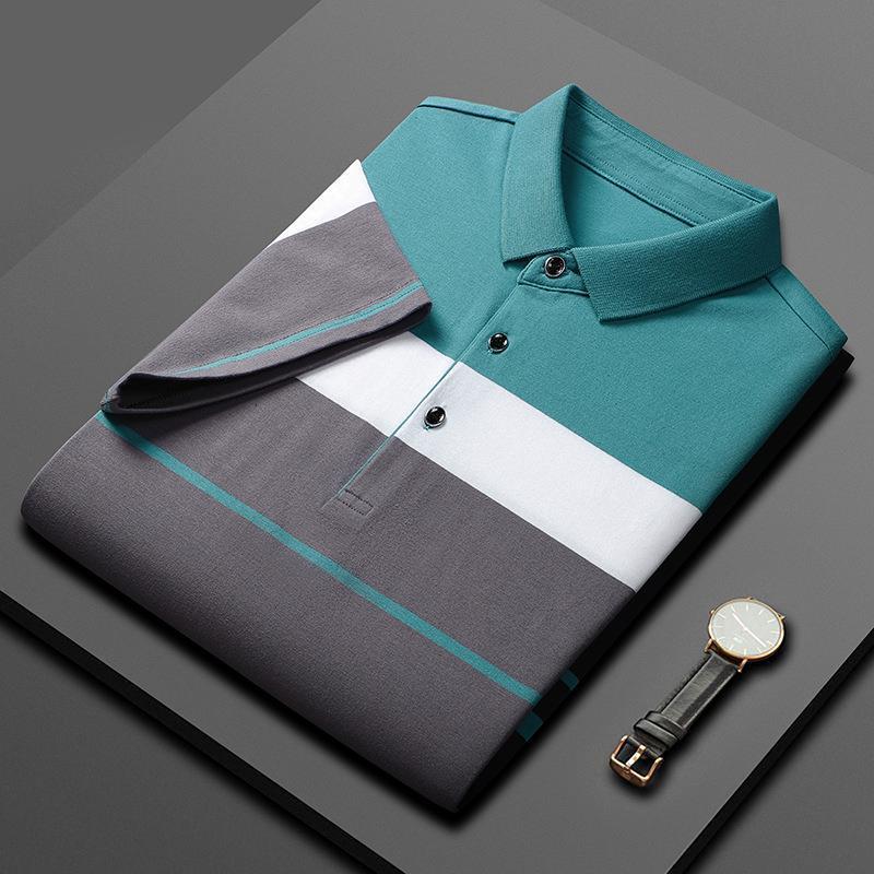 Cotton Striped Stitching Polo Shirt