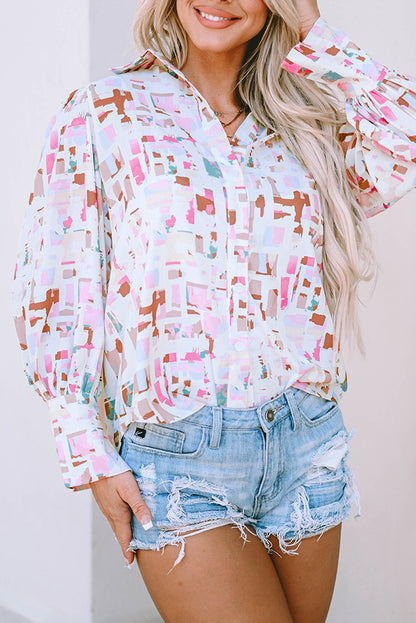 Abstract Print Button Down Top