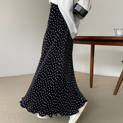 Polka Dot Pleated Maxi Skirt