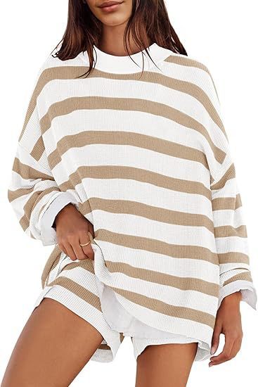 Striped Knitted Shorts Sweater Set