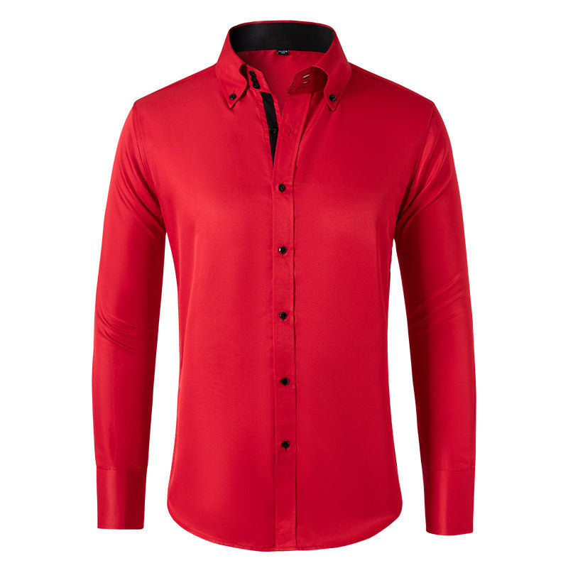 Business Casual French Style Crystal Buckle Men's Niche Shirt Long Sleeve