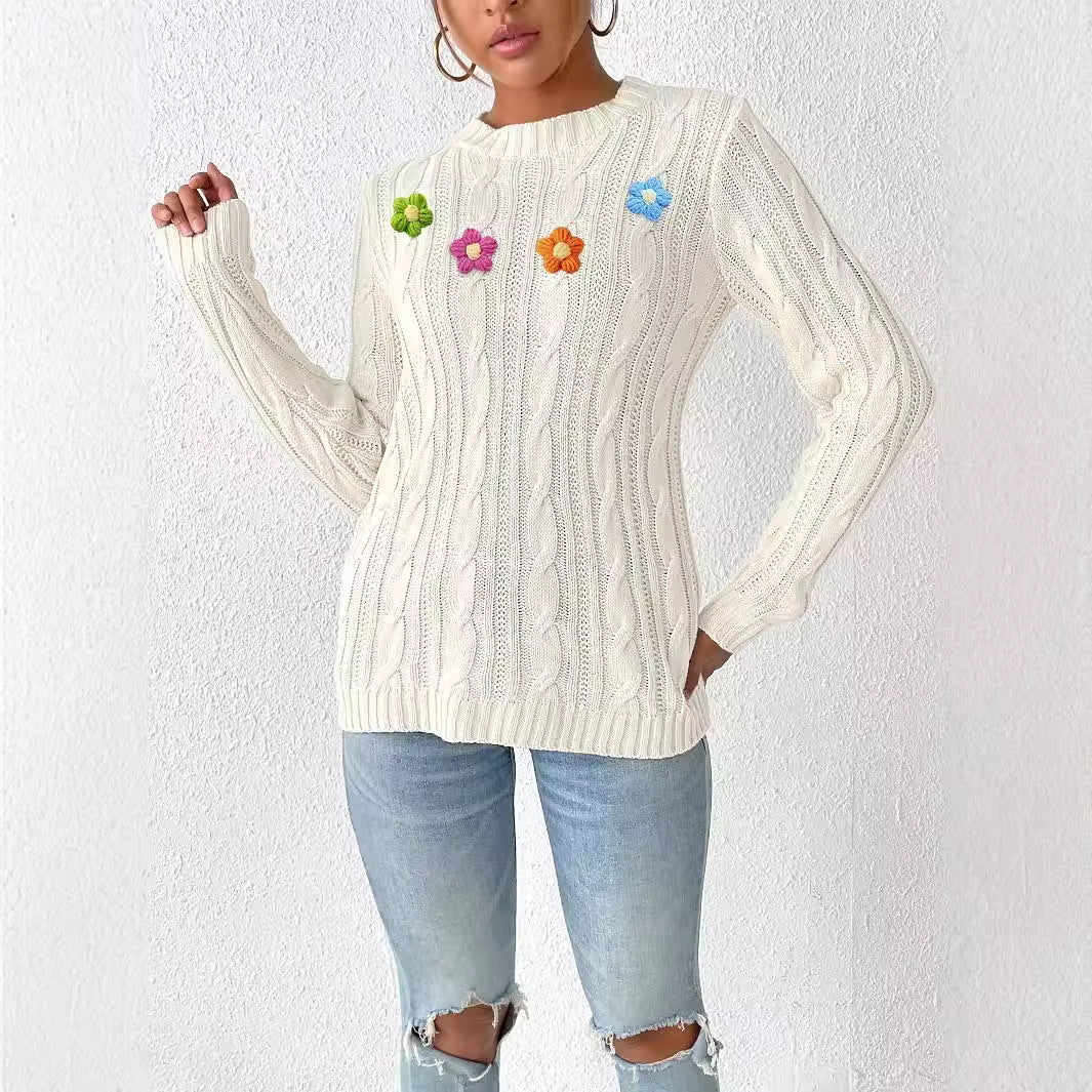 Flower Detail Round Neck Sweater