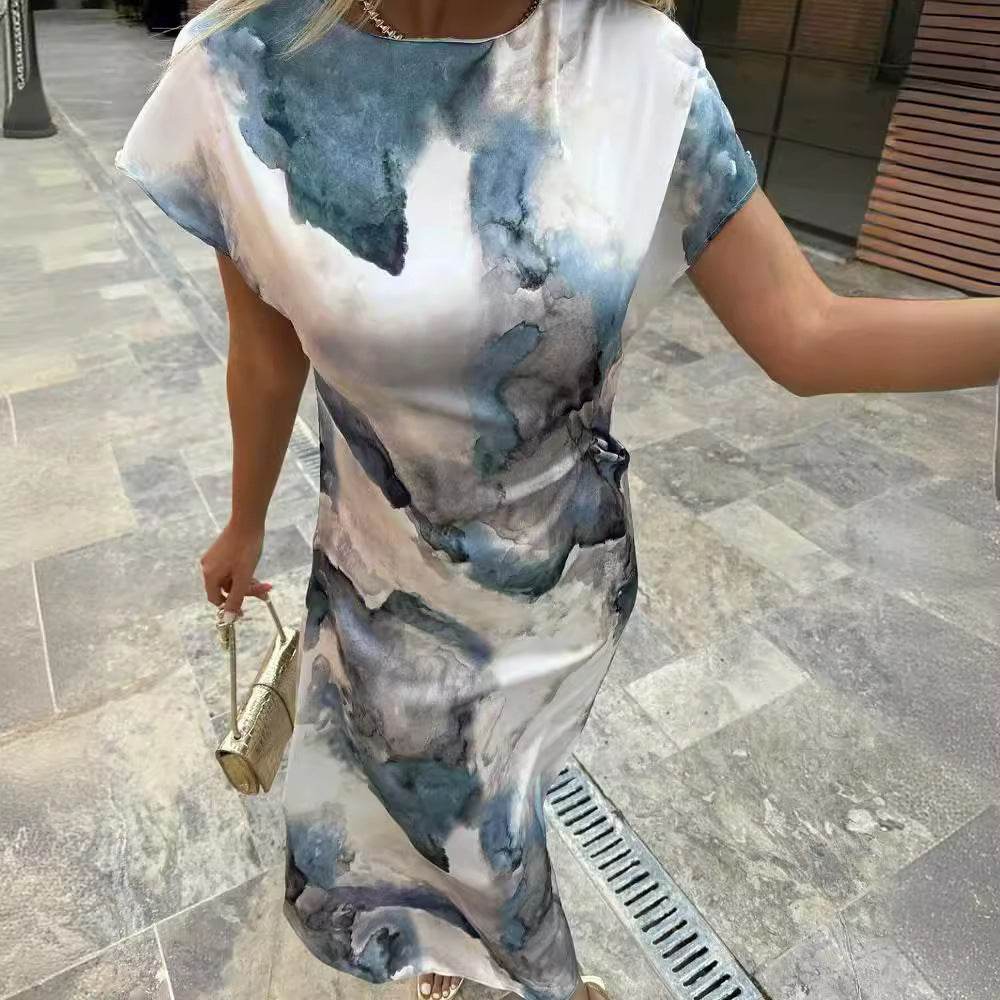 Women's Fashion Tie-dyed Silk Satin Texture Dress