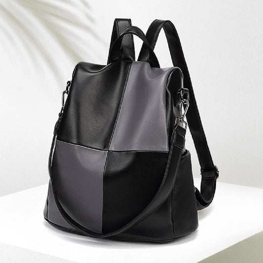 Fashion Stitching Contrast Color Soft Leather Backpack