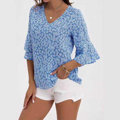 Floral Chiffon Bell Sleeve Shirt