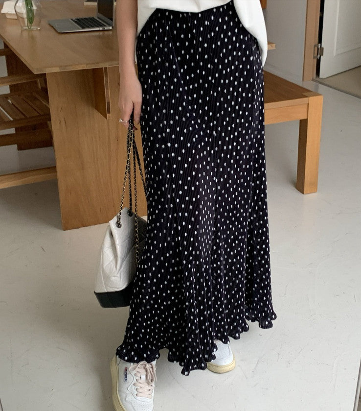 Polka Dot Pleated Maxi Skirt